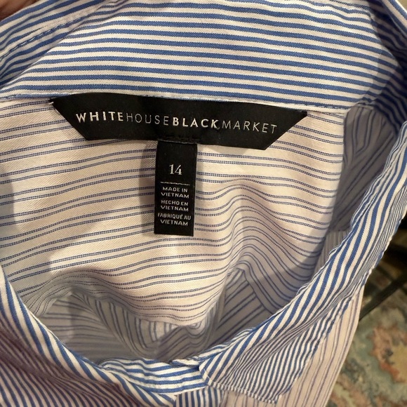 White House Black Market Bell Sleeve Striped Button Front Blouse Top Size 14 - Picture 6 of 7